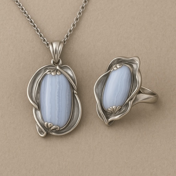 Carolyn Pollack .925 Blue Lace Agate Calla Lily Ring – Sculptural Artisan #337 - Picture 12 of 12